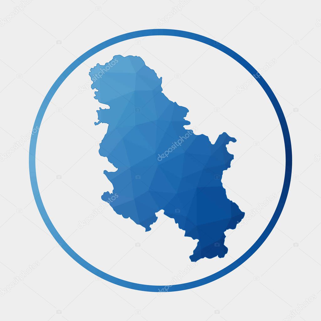 Serbia icon Polygonal map of the country in gradient ring Round low poly Serbia sign Vector
