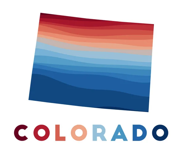 Carte du Colorado Carte de l'état du us avec de belles vagues géométriques en couleurs bleu rouge Vivid Colorado — Image vectorielle