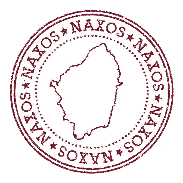 Sello de goma redonda Naxos con mapa insular Sello de pasaporte rojo vintage con texto circular y estrellas — Vector de stock