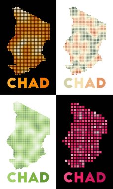 Çad haritası koleksiyonu ülkenin dikdörtgenlerle dolu noktalı stil kenarları