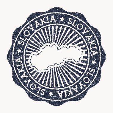 Slovakya damgası Ülke vektör illüstrasyonunun adı ve haritasına sahip seyahat damgası