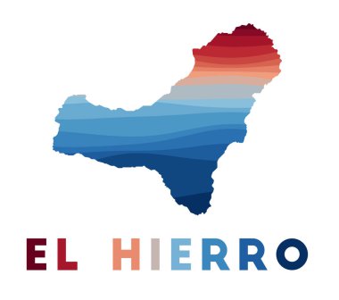 El Hierro Haritası Güzel geometrik dalgaların kırmızı mavi renkli El Hierro haritası