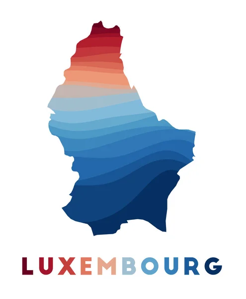 Luxemburg kaart Kaart van het land met prachtige geometrische golven in rood blauwe kleuren Levendig — Stockvector