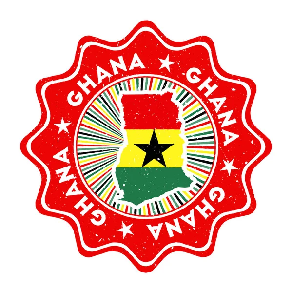 Ghana Round Grunge Briefmarke mit Landkarte und Länderfahne Vintage Badge mit rundem Text und — Stockvektor