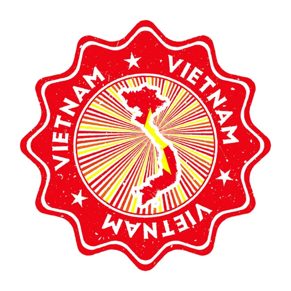 Вьетнамская круглая марка гранжа с картой страны и флагом страны Винтажный значок с круглым текстом и — стоковый вектор