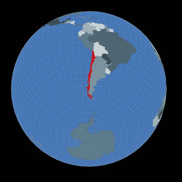 Forme du Chili dans le contexte des pays voisins Pays mis en évidence avec la couleur rouge sur le monde — Image vectorielle