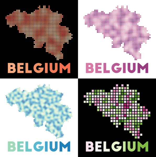 Bélgica mapa Colección de mapa de Bélgica en estilo punteado Fronteras del país lleno de — Vector de stock