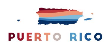 Puerto Riko Haritası Kırmızı mavi renkli güzel geometrik dalgalarla dolu Porto Riko Haritası