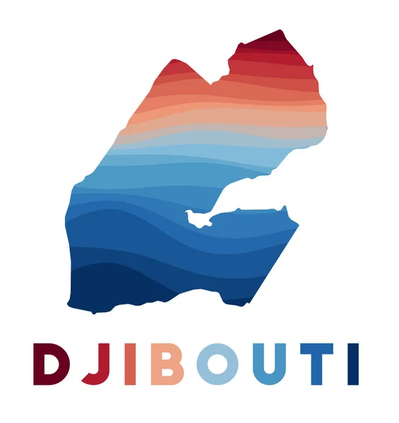 Carte de Djibouti Carte du pays avec de belles vagues géométriques en couleurs rouges bleues Vives Djibouti — Image vectorielle