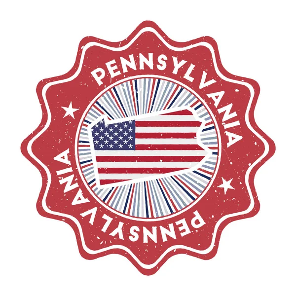 Pennsylvania timbro grunge rotondo con noi mappa di stato e bandiera di paese Vintage distintivo con testo circolare — Vettoriale Stock