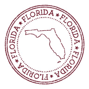 Florida yuvarlak kauçuk damgası ile biz eyalet haritası dairesel metin ile klasik kırmızı pasaport damgası ve