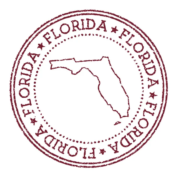 Florida ronda sello de goma con nosotros mapa del estado Vintage sello de pasaporte rojo con texto circular y — Vector de stock