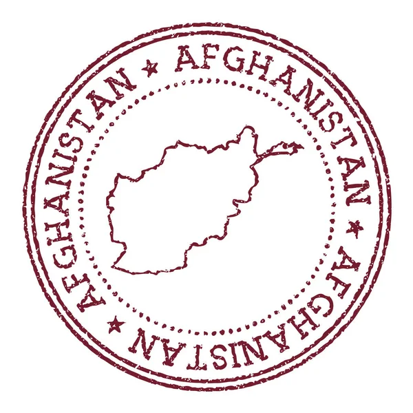 Afganistan yuvarlak kauçuk damgalı, ülke haritalı. Dairesel metin ve kırmızı pasaport damgalı. — Stok Vektör