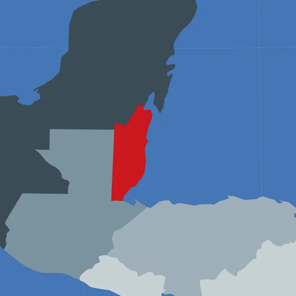 Form des Belizes im Kontext der Nachbarländer Land mit roter Farbe auf der Welt hervorgehoben — Stockvektor