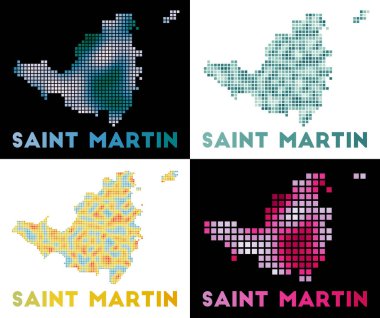 Saint Martin Harita Koleksiyonu Saint Martin 'in noktalı stil haritası Ada sınırları dolduruldu