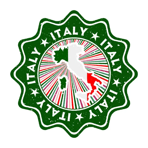 Italië ronde grunge stempel met landkaart en landvlag Vintage badge met cirkelvormige tekst en — Stockvector