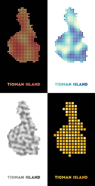 Mapa de la isla de Tioman Colección de mapa de la isla de Tioman en estilo punteado Fronteras de la isla llenas — Vector de stock
