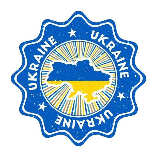 Ukrajina kolo grunge razítko s mapou země a vlajkou země Ročník odznak s kruhovým textem a — Stockový vektor