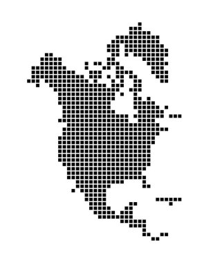 Kuzey Amerika haritası. Noktalı stil haritası. Kıtanın sınırlarıyla dolu.