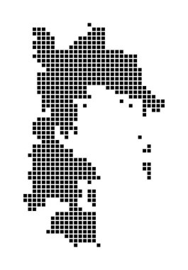Patmos Haritası Adanın noktalı stil sınırları dikdörtgenlerle dolu