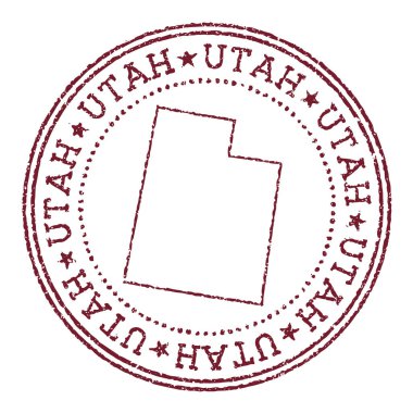 Utah yuvarlak kauçuk damgası ile biz eyalet haritası dairesel metin ve yıldızlı klasik kırmızı pasaport damgası