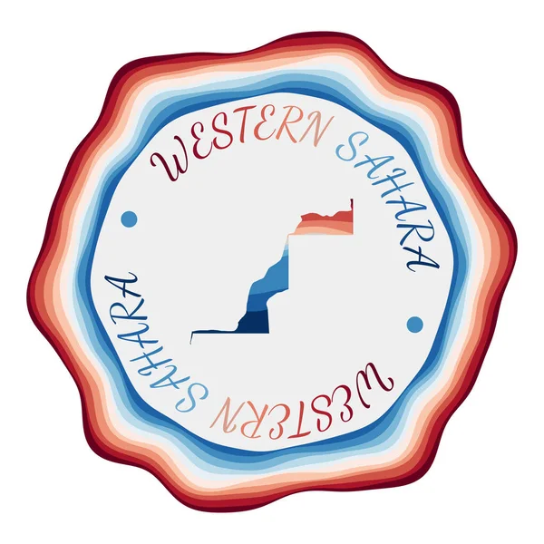 Western Sahara insigna Harta țării cu valuri geometrice frumoase și cadru albastru roșu vibrant — Vector de stoc