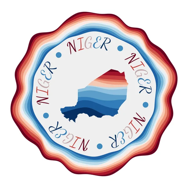 Niger badge Plattegrond van het land met prachtige geometrische golven en levendig rood blauw frame Levendig — Stockvector