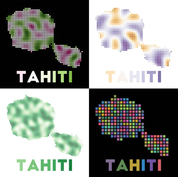 Carte de Tahiti Collection de carte de Tahiti en pointillés Frontières de l'île remplies de — Image vectorielle