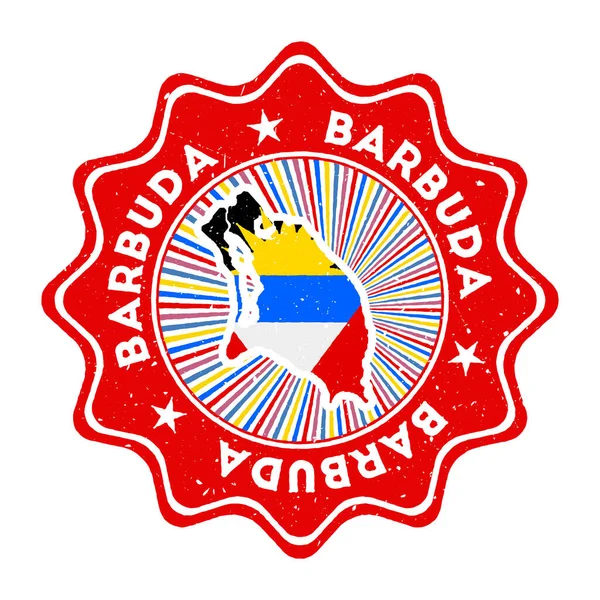 Barbuda ronde grunge stempel met landkaart en landvlag Vintage badge met ronde tekst en — Stockvector