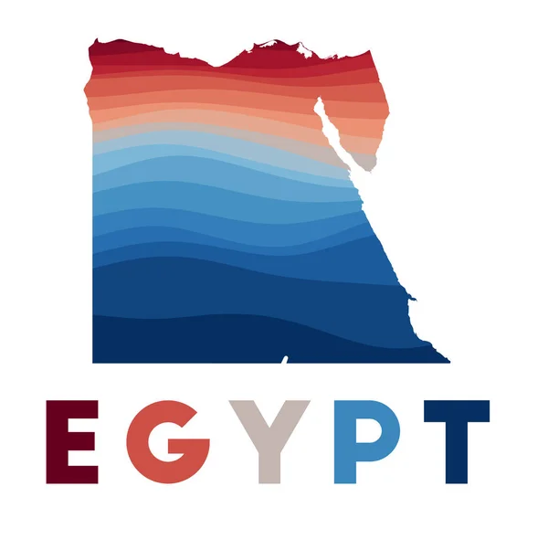 Egitto mappa Mappa del paese con belle onde geometriche in rosso blu colori Vivido Egitto forma — Vettoriale Stock