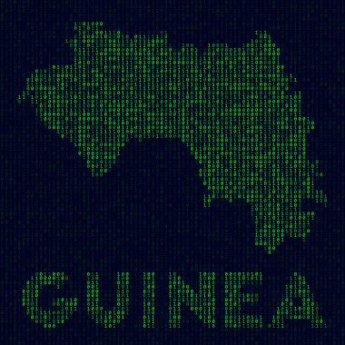 Gine 'nin korsan tarzında dijital Gine logosu sembolü ülke adına sahip ikili kod haritası
