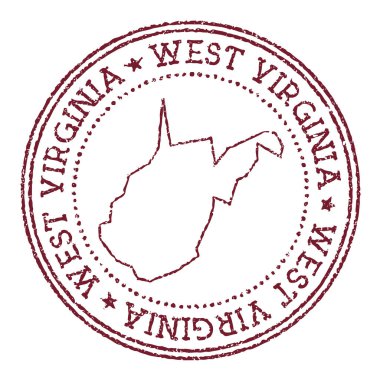 Batı Virginia yuvarlak kauçuk damgalı, içinde biz eyalet haritası dairesel metin damgalı klasik kırmızı pasaport damgası