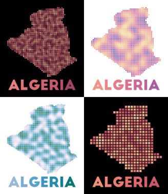 Cezayir haritası Cezayir haritası Koleksiyonu noktalı stil Ülke sınırlarıyla dolu