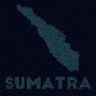Sumatra Harita Adası sembolü. Adanın adı Güzel olan Sumatra 'nın dijital stil siber haritası.