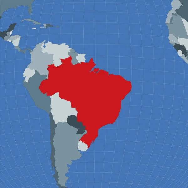 이웃 나라들의 관점에서 볼 때 브라질의 형상 세계에서 붉은 색으로 강조 된 나라 — 스톡 벡터
