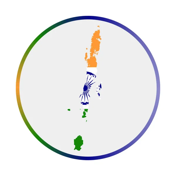 Ícone das Ilhas Andamão Forma da ilha com bandeira das Ilhas Andamão Sinal redondo com cores de bandeira — Vetor de Stock