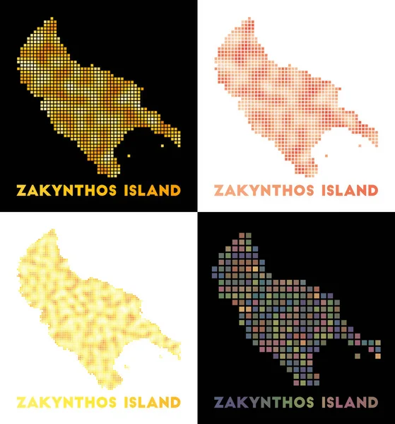 Zakynthos Island map Collection of Zakynthos Island in introsive style Borders of the island — 스톡 벡터