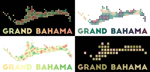 Grand Bahama mapa Colección de mapa de Grand Bahama en estilo punteado Fronteras de la isla llena — Vector de stock