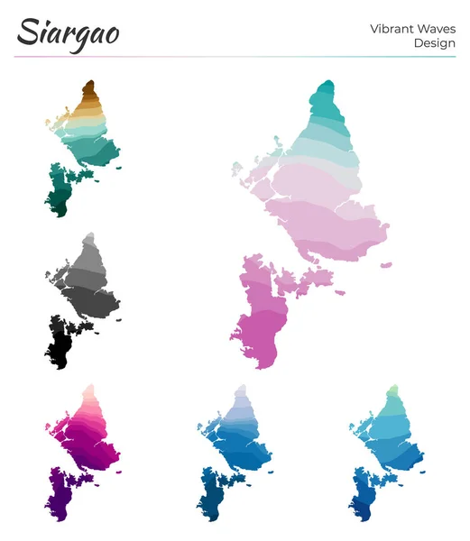 Zestaw map wektorowych Siargao Projektowanie fal wibracyjnych Jasna mapa wyspy w geometrycznych krzywych gładkich — Wektor stockowy