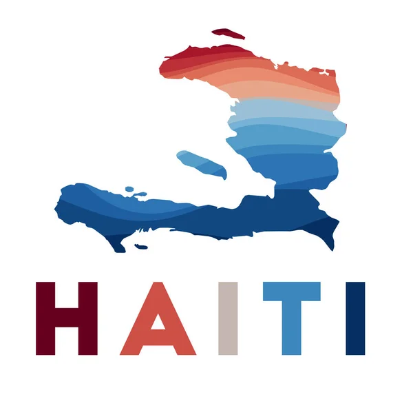 Haiti mapa Mapa do país com belas ondas geométricas em vermelho cores azuis Vivid Haiti forma —  Vetores de Stock