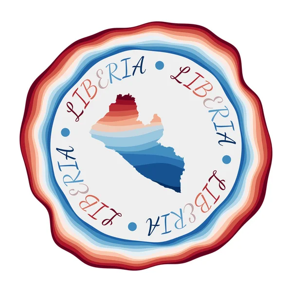 Insignia de Liberia Mapa del país con hermosas olas geométricas y vibrante marco azul rojo Vivid — Vector de stock