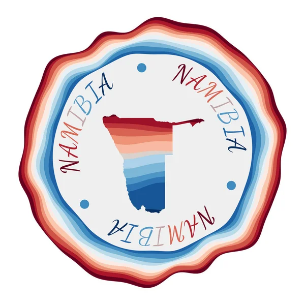Namibië badge Kaart van het land met prachtige geometrische golven en levendig rood blauw frame Levendig — Stockvector