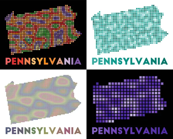 Колекція карт Пенсильванії в пунктирному стилі Межі нашого штату заповнені — стоковий вектор