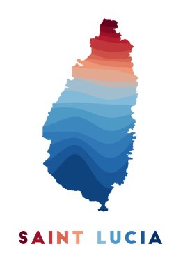 Saint Lucia Haritası Güzel geometrik dalgalar ile kırmızı mavi renkli Aziz