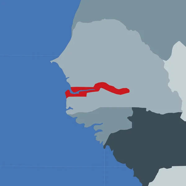 Forma da Gâmbia no contexto dos países vizinhos País destacado com cor vermelha no mundo —  Vetores de Stock