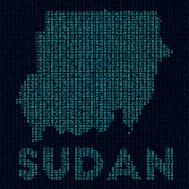 Sudan teknoloji haritası Ülke sembolü Sudan 'ın dijital stil siber haritası ve ülke adı Cool vektör
