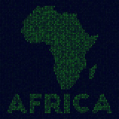 Afrika 'nın kıta kodlu ikili kod haritasında hacker stili kıta logosu.