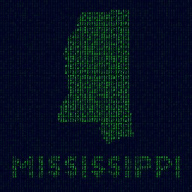 Mississippi 'nin dijital logosu ABD sembolü. ABD ile Mississippi' nin bilgisayar korsanı tarzı ikili kod haritası.