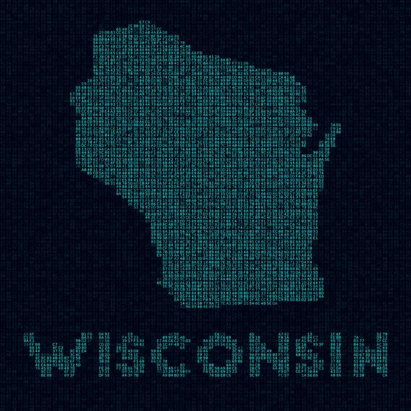 Wisconsin tech map Us state symbol in digital style Cyber map of Wisconsin with us state name