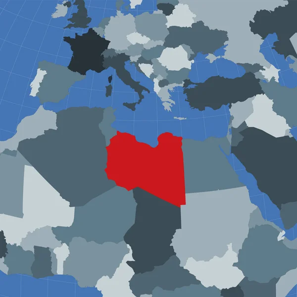 Σχήμα της Λιβύης στο πλαίσιο γειτονικών χωρών Χώρα τονισμένη με κόκκινο χρώμα στον κόσμο — Διανυσματικό Αρχείο